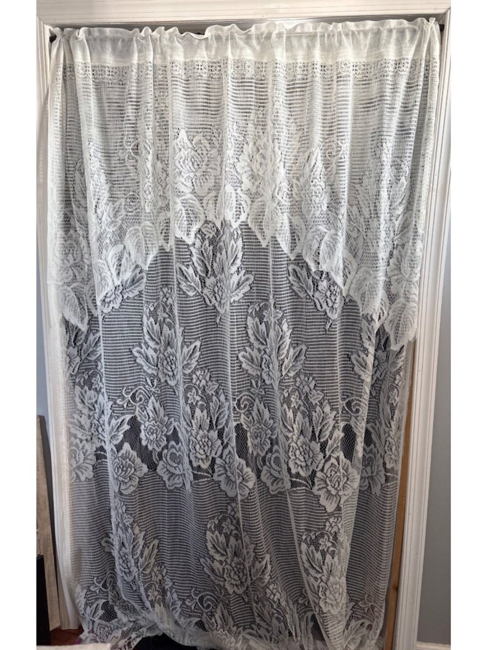 White Floral Lace Curtain Panel Elegant Sheer 60"W x 80"L Cream Decorative Windo